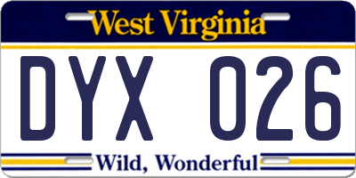 WV license plate DYX026