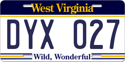 WV license plate DYX027