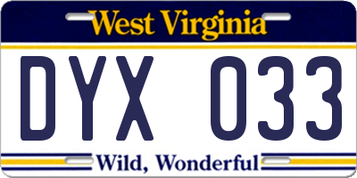 WV license plate DYX033
