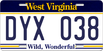 WV license plate DYX038