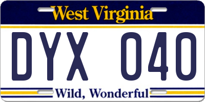 WV license plate DYX040