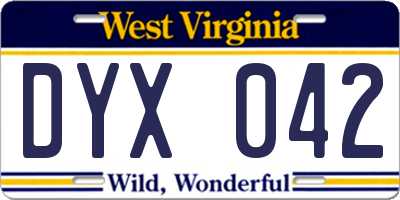 WV license plate DYX042