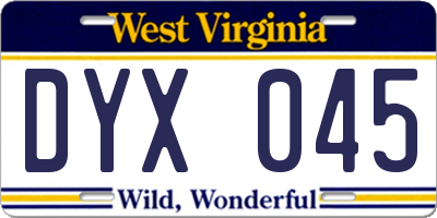 WV license plate DYX045