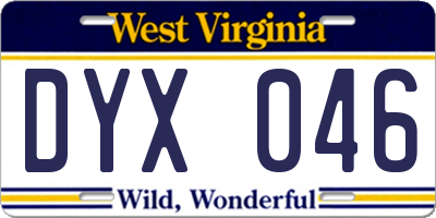 WV license plate DYX046