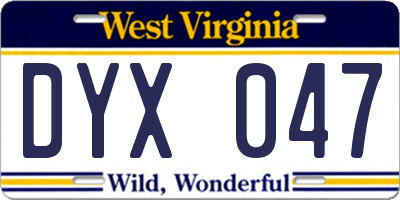 WV license plate DYX047