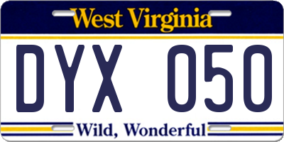 WV license plate DYX050