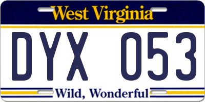 WV license plate DYX053