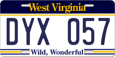 WV license plate DYX057