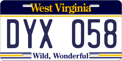 WV license plate DYX058
