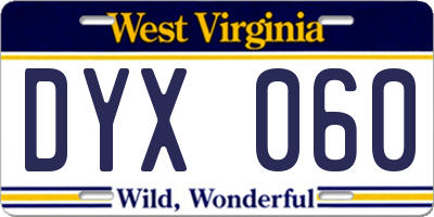 WV license plate DYX060