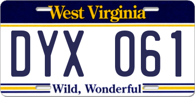 WV license plate DYX061