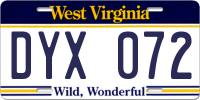 WV license plate DYX072