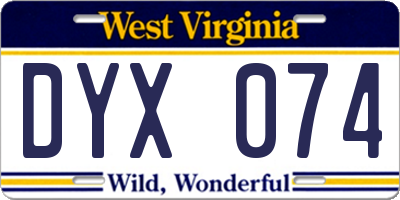 WV license plate DYX074