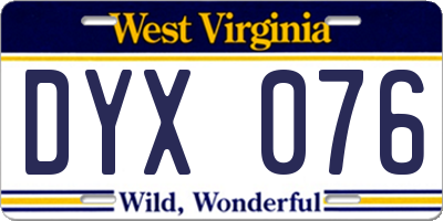 WV license plate DYX076