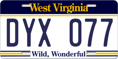 WV license plate DYX077