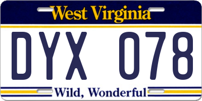 WV license plate DYX078