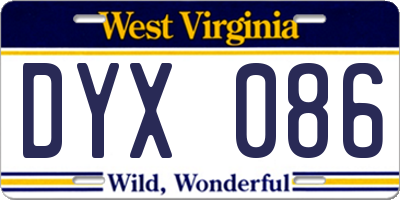 WV license plate DYX086
