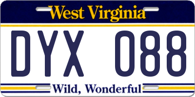 WV license plate DYX088