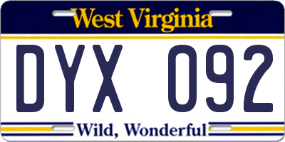WV license plate DYX092