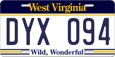 WV license plate DYX094