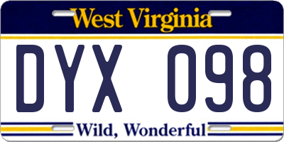 WV license plate DYX098
