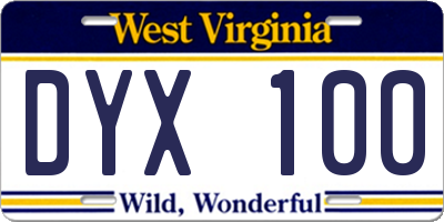 WV license plate DYX100