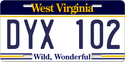 WV license plate DYX102