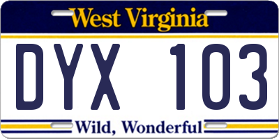 WV license plate DYX103