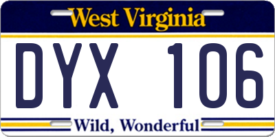 WV license plate DYX106
