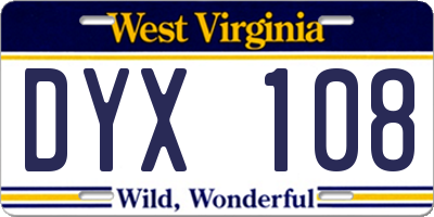 WV license plate DYX108