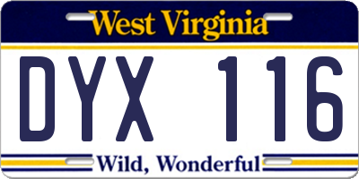 WV license plate DYX116