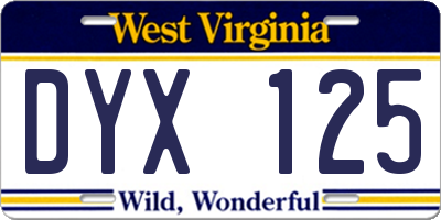 WV license plate DYX125