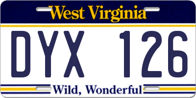 WV license plate DYX126