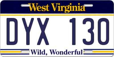 WV license plate DYX130