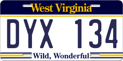 WV license plate DYX134