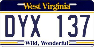 WV license plate DYX137