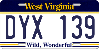 WV license plate DYX139