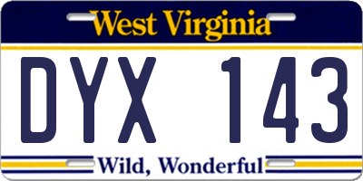 WV license plate DYX143