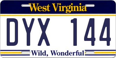 WV license plate DYX144