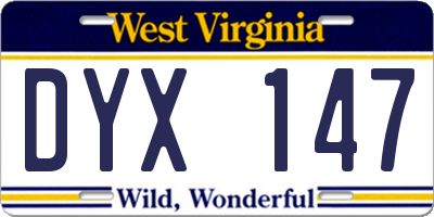 WV license plate DYX147