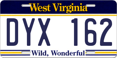 WV license plate DYX162