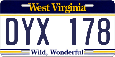 WV license plate DYX178