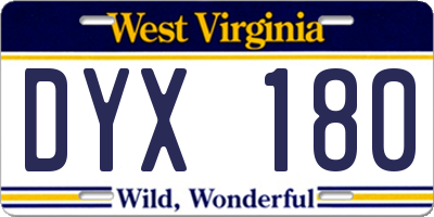 WV license plate DYX180
