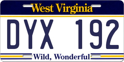 WV license plate DYX192