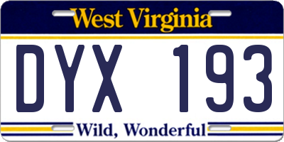 WV license plate DYX193