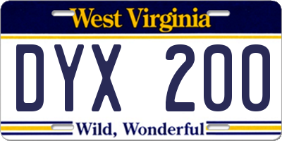 WV license plate DYX200