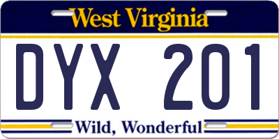 WV license plate DYX201