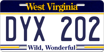 WV license plate DYX202