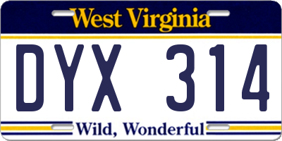 WV license plate DYX314