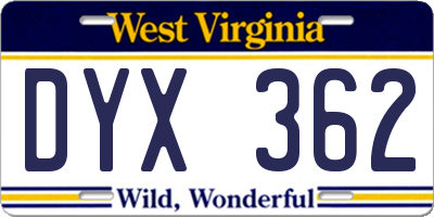 WV license plate DYX362